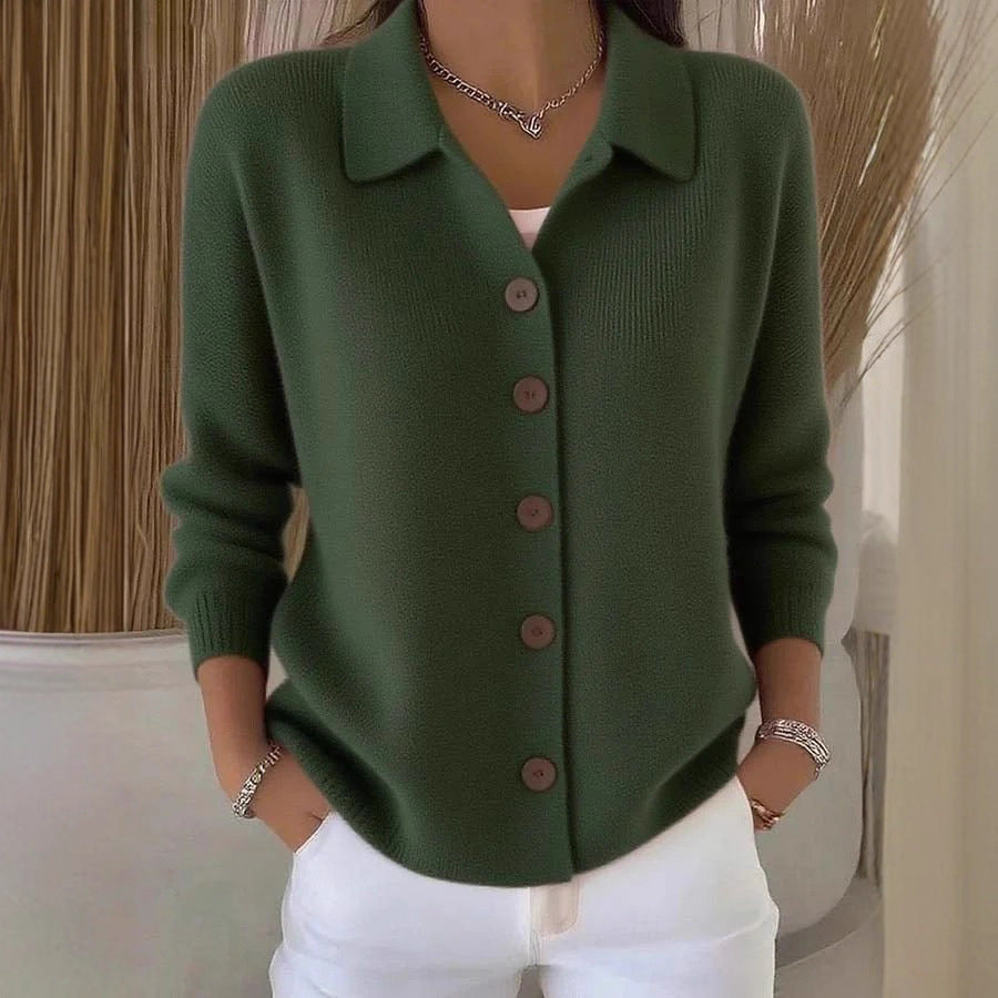 Button-knitted Lapel Sweater Cardigan Coat for Women
