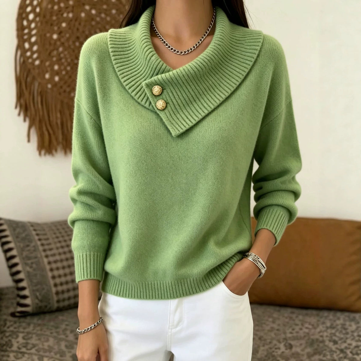 Irregular Lapel Soft and Cozy Knit Sweater for Women