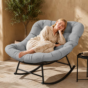 Leveleve Oversized Patio Papasan Rocking Chair, Comfy Padded Egg Chair with Thick Cushion, Outdoor Rocker for Balcony, Porch, Garden, 450 Lbs Support for Outdoor Use