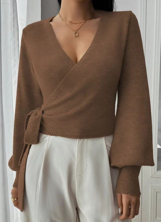 Autumn and Winter Irregular Lace-up Elegant Wool Short Clothes Top