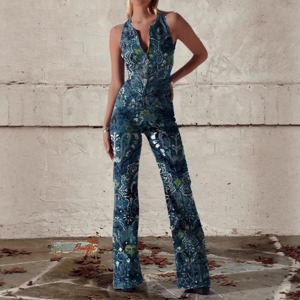 Chic Printed Off-Shoulder Sleeveless Jumpsuit