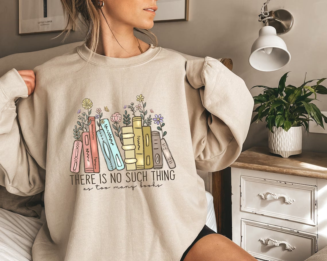 Floral Book Print Cotton Casual Women's Sweater