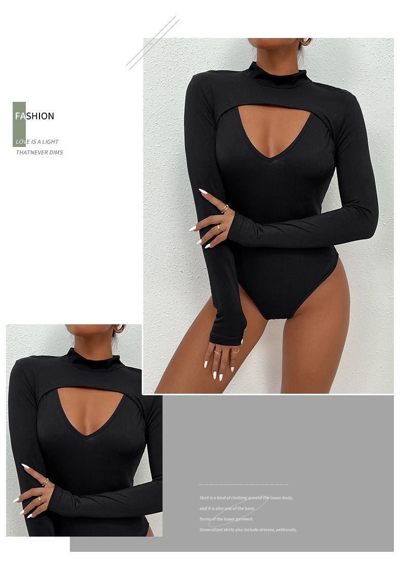 Women's Solid Hollow-Out Tight Jumpsuit