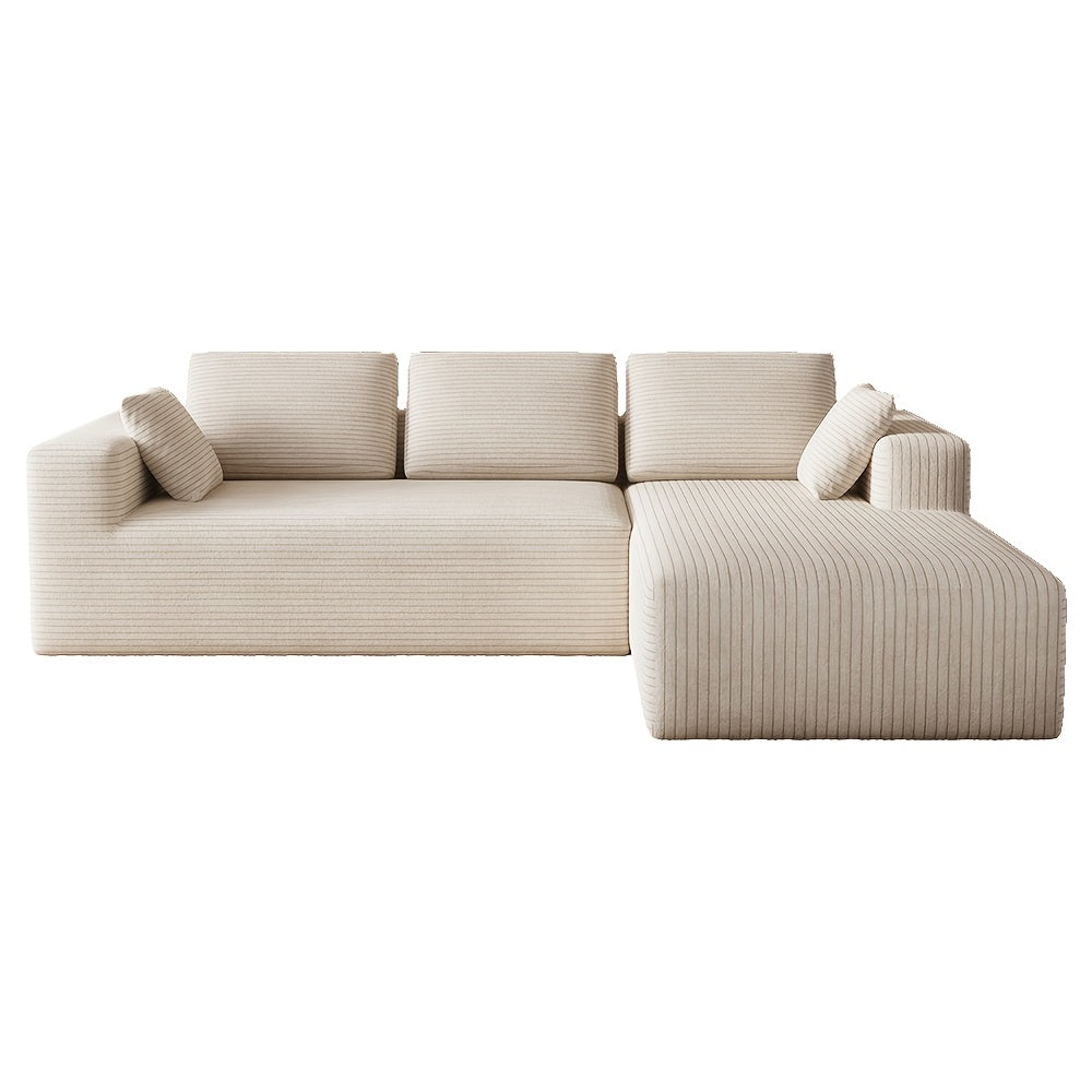 Extra Large L-Shaped Sofa with Right‑Side Chaise – Minimalist Compressed Frame, Plush Corduroy Upholstery