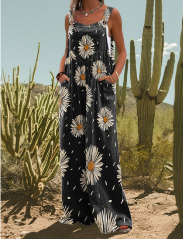 Chic Abstract Print Sleeveless Jumpsuit