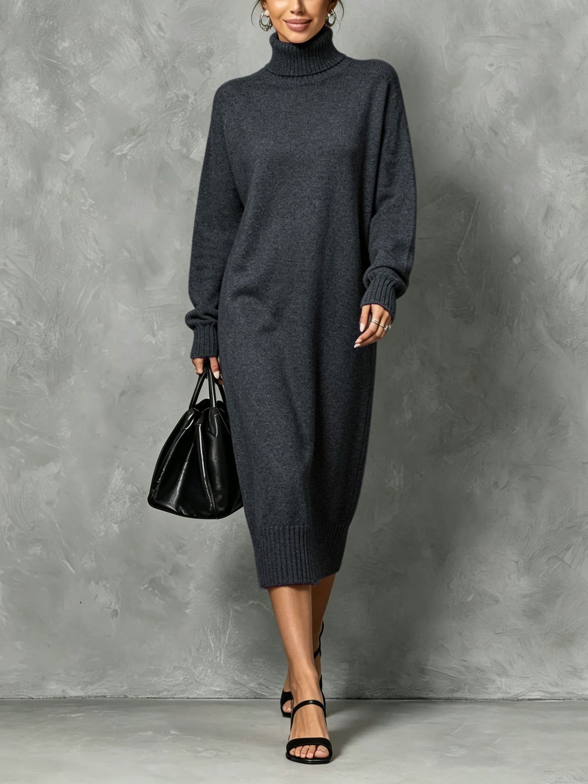 Casual and Comfortable Turtleneck Sweater Dress