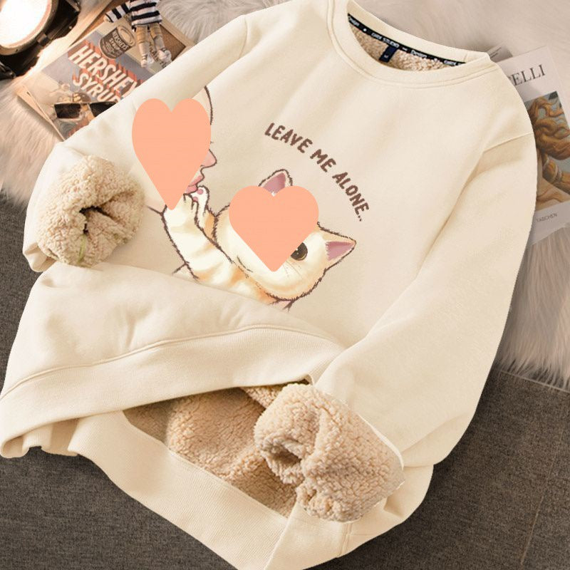 Women's Cute Printed Thickened Fleece Pullover Sweater