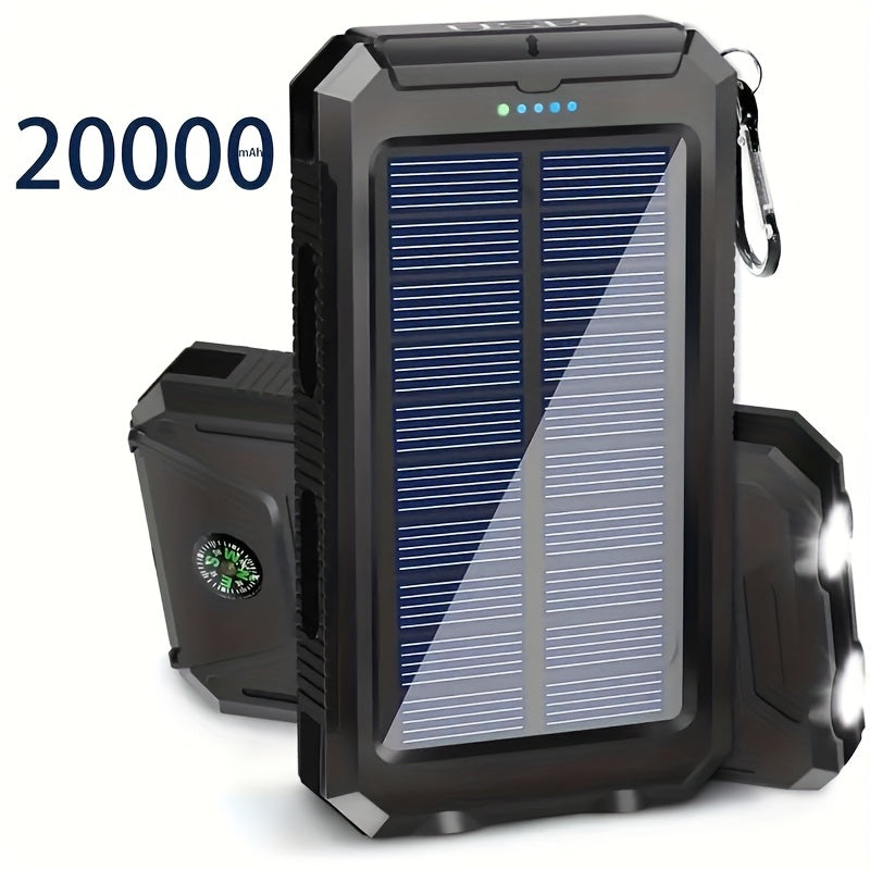 Portable Solar Mobile Phone Charger, Camping External Battery Charger for Mobile Phones, 2 USB/ LED Flashlights with Compass for Outdoor Activities, Portable Solar Power Bank, Solar Battery...