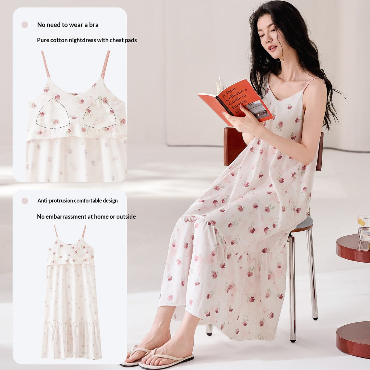 Womens Suspender Nightdress with Chest Pads