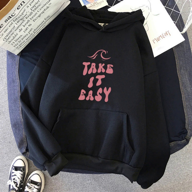 Take It Easy Letter Print Casual Pullover Sweatshirt