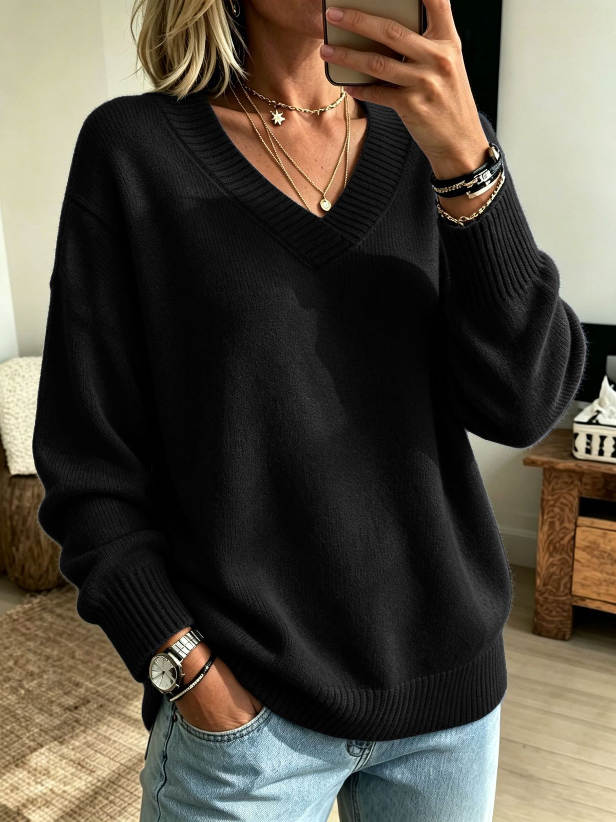 Everyday Casual Springautumn V-neck Sweater