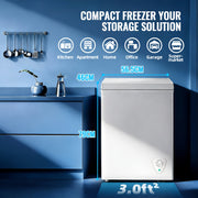 3.5 cu ft Chest Freezer with Adjustable Temperature and Removable Basket, Free‑Standing Deep Freezer