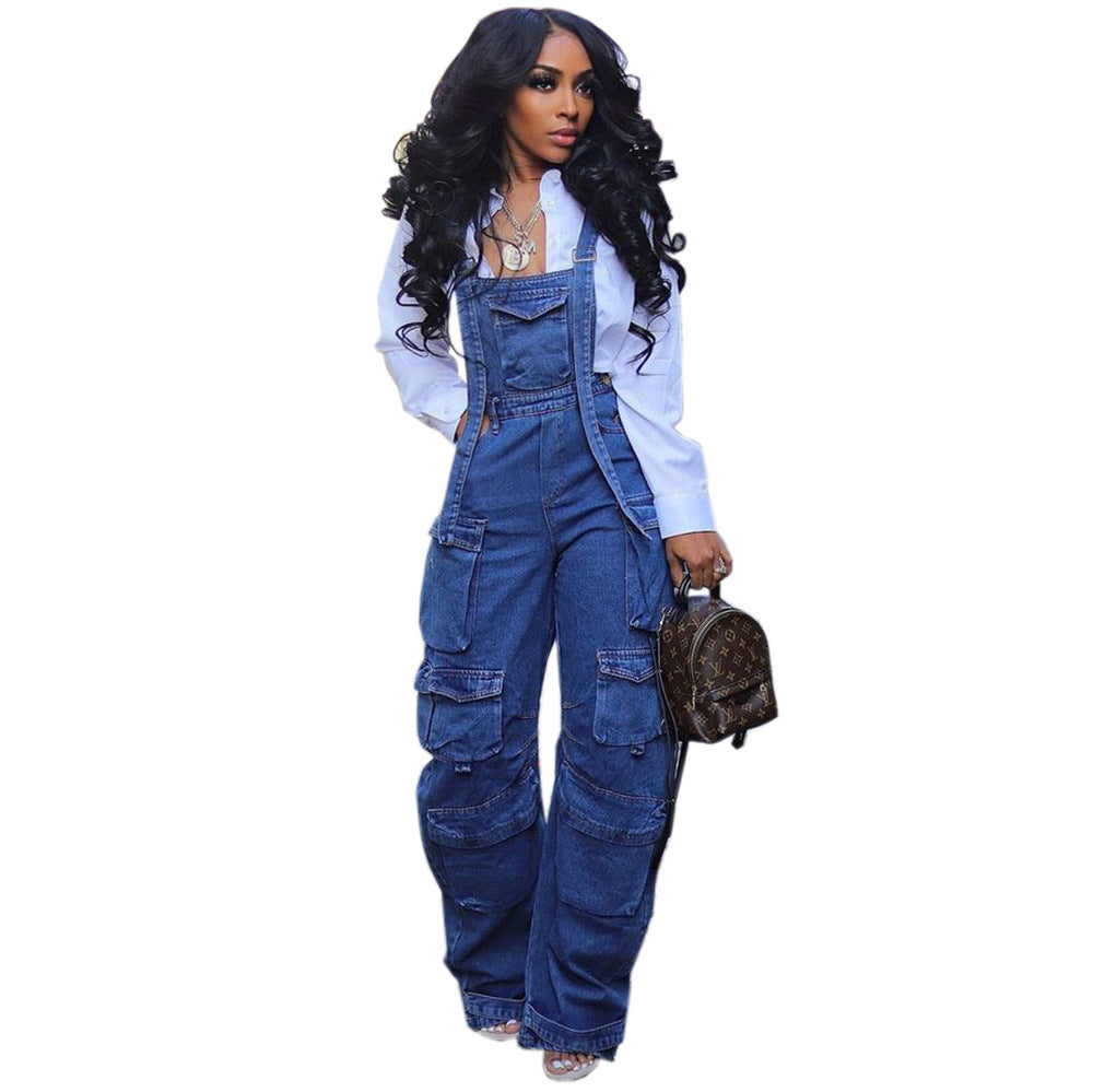 Women's Casual Loose Denim Jumpsuit