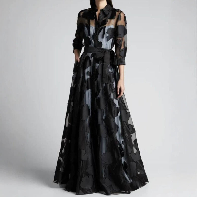 Womens Autumn Printed Dress with Dyeing and Printing