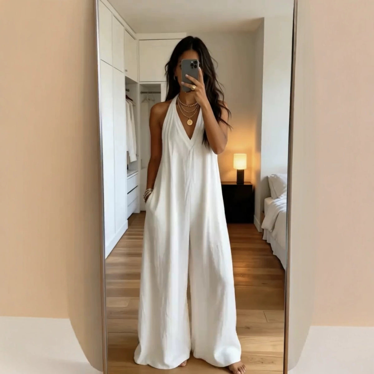 Women's Solid Loose Sleeveless Pocket Jumpsuit