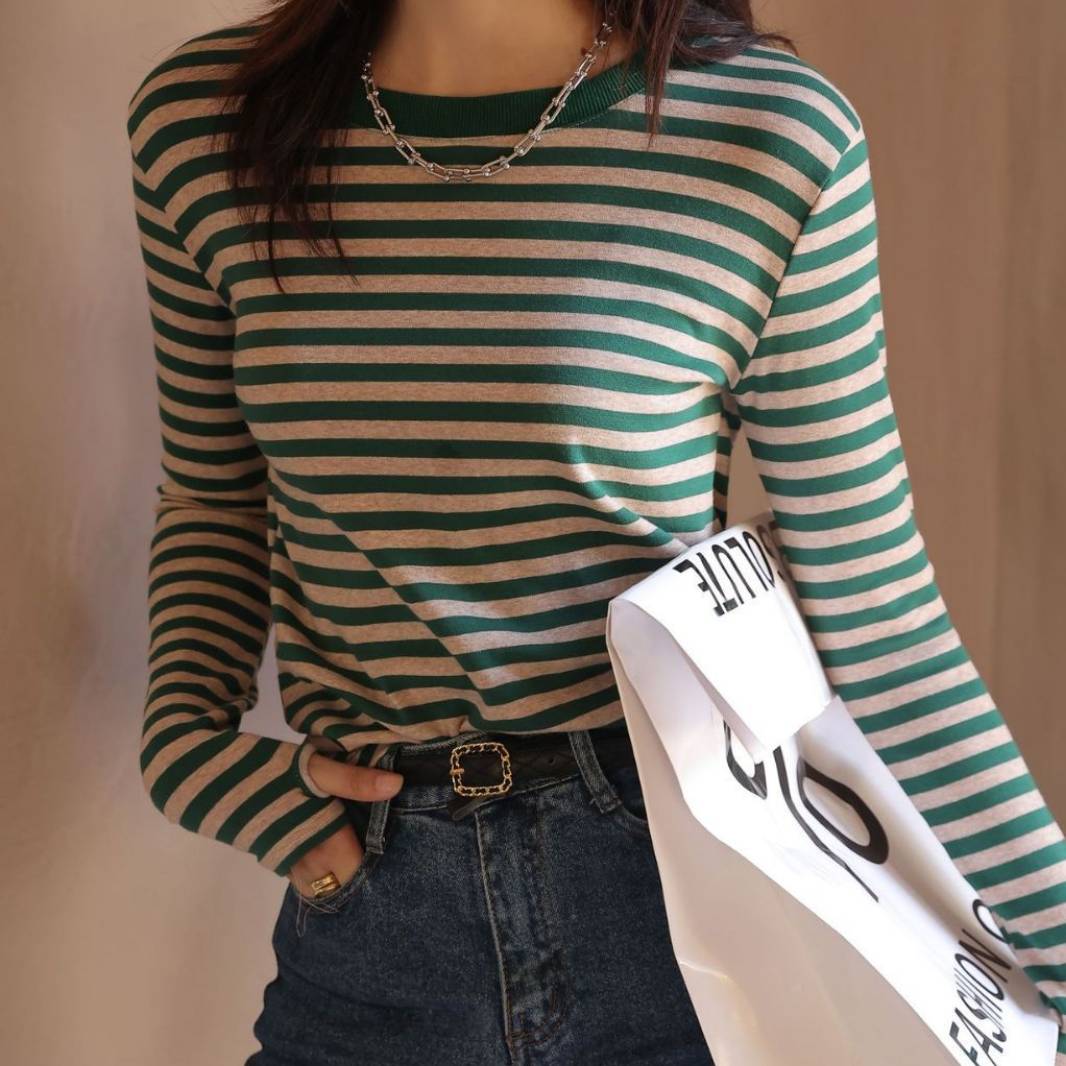 Women's Long Sleeve Striped Crewneck Top