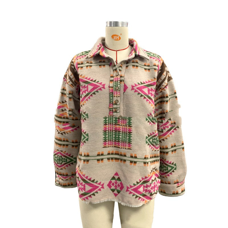 Cozy Contrast Print Long Sleeve Women's Sweater