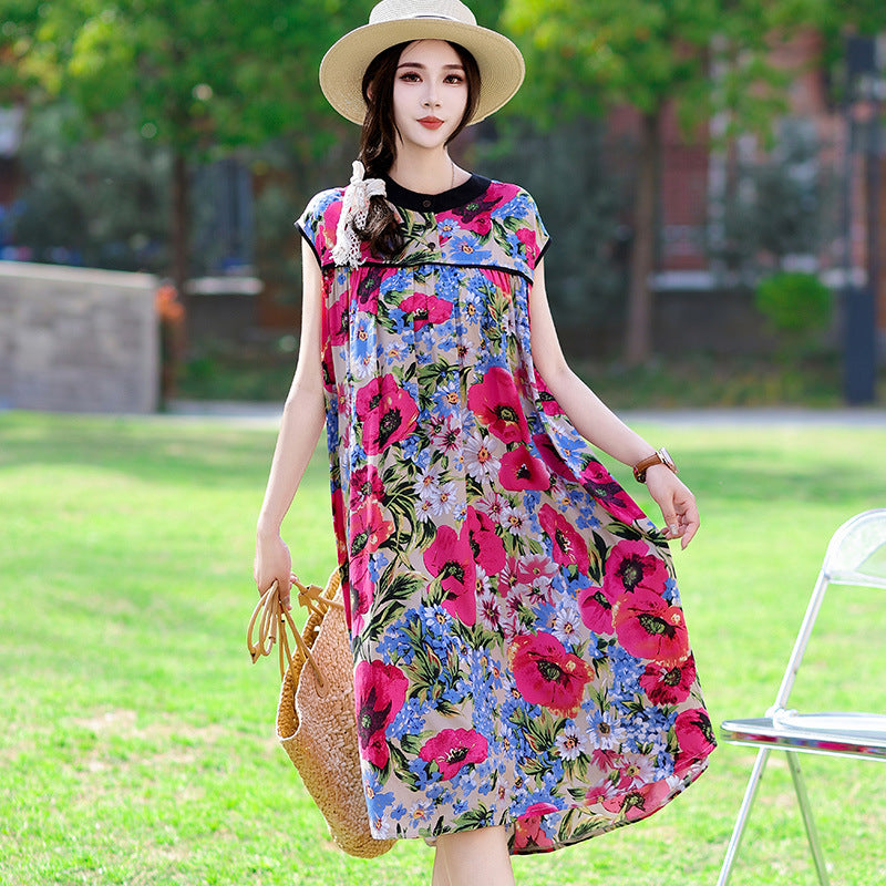 Rayon Floral-print Cotton Silk Dress