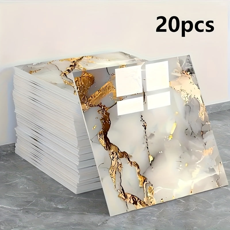 20/40/60/80/100pcs Glossy Marble Pattern Imitation Ceramic Tiles Self-Adhesive Wall Stickers, Peel and Stick, Waterproof for Living Room Kitchen Backsplash Bathroom Home Wall Stickers, Not Suitable…
