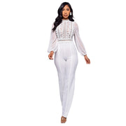 Elegant Lace Long-Sleeve High-Waist Jumpsuit
