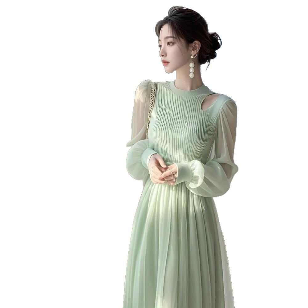 French-style Light-luxury High-end Green Tulle Dress