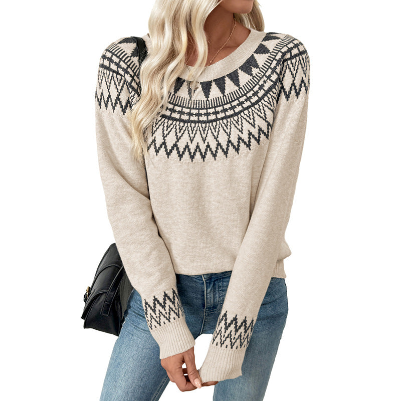 Round Neck Pullover Knitted Sweater Women