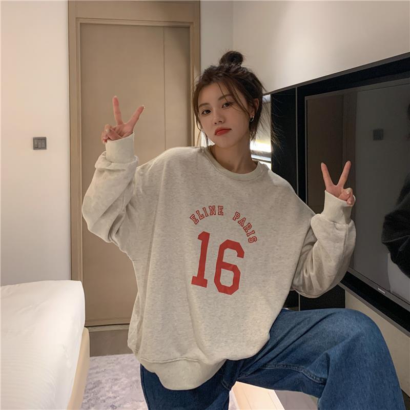Oversized Letter Print Long Sleeve Women's Pullover Sweater