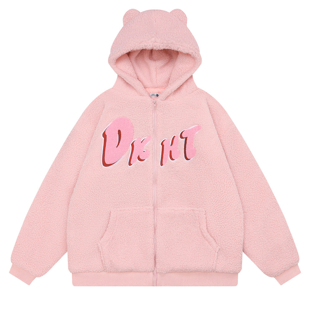 Teddy Bear Ear Hooded Lamb Wool Winter Coat