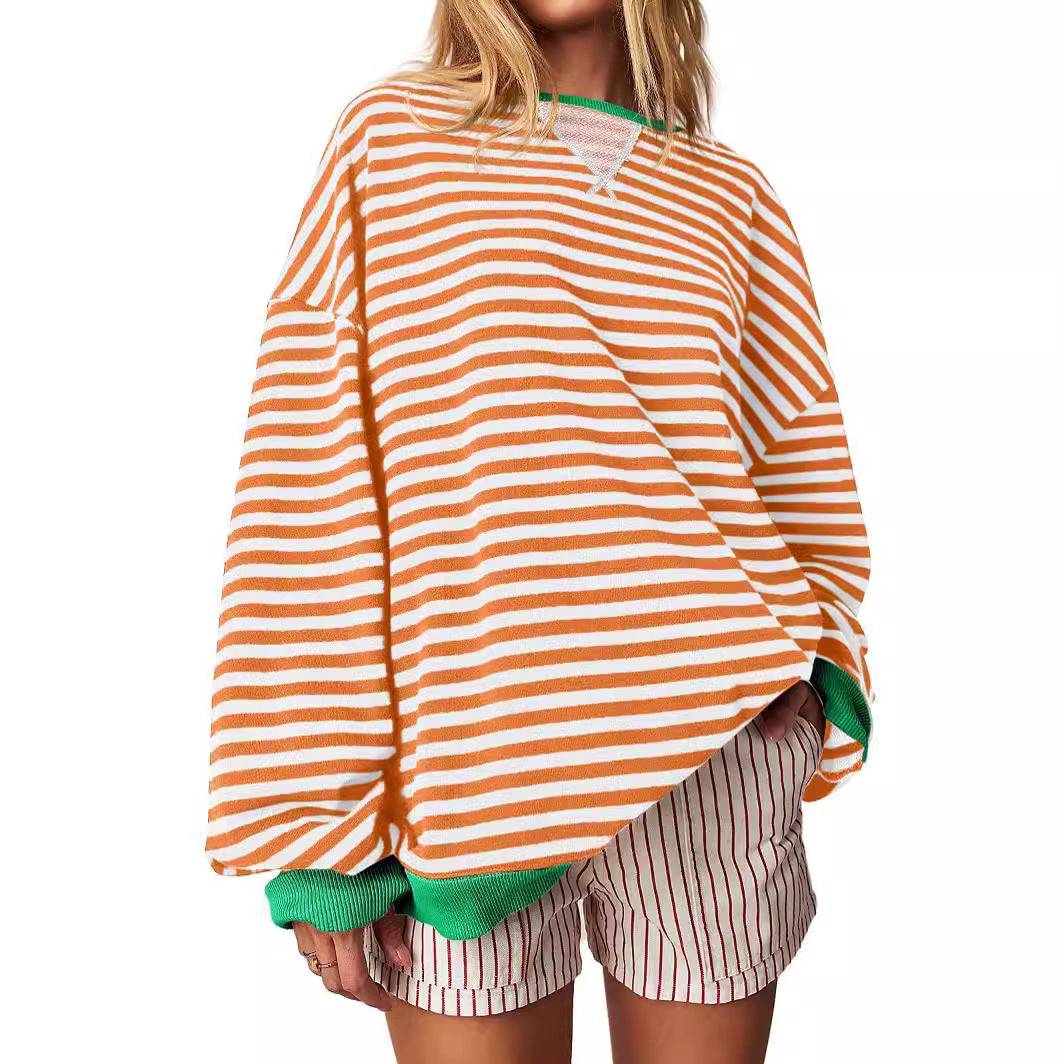 Women's Striped Color-Block Embroidered Pullover Sweater