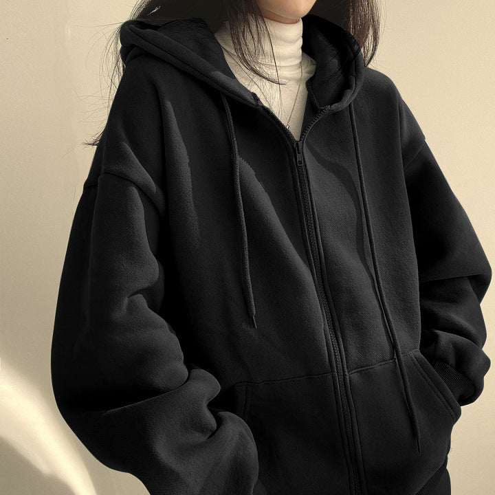 Plush Lined Zip-Up Hooded Sweatshirt Jacket