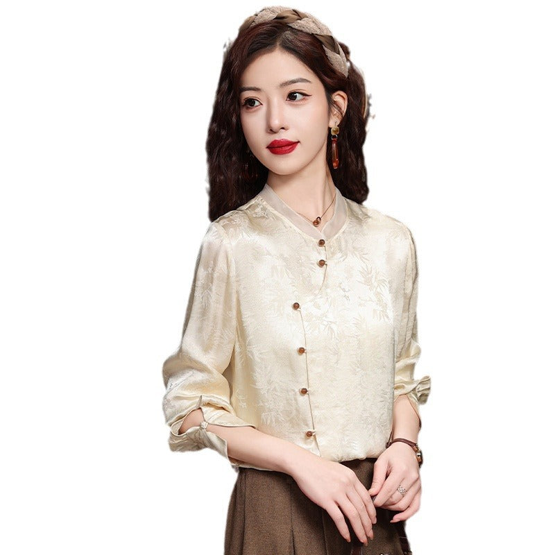 Retro Tang Suit Oblique Placket Long-sleeved Top