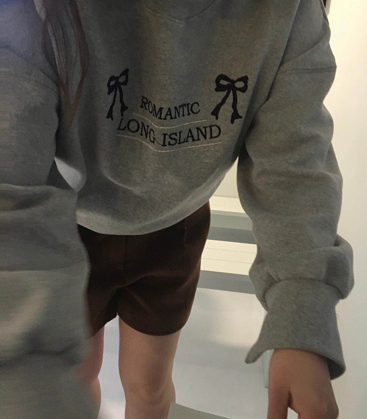 Retro Bowknot Embroidered Oversized Terry Sweater