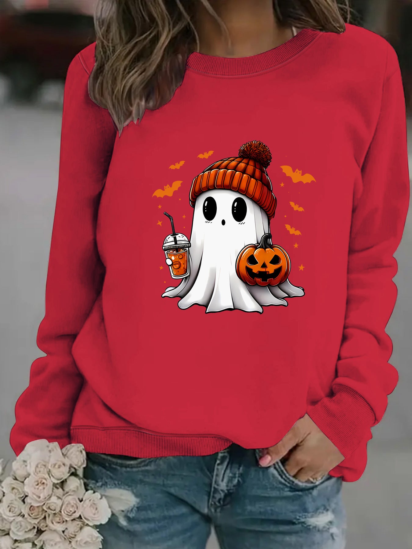 Ghost Snowman Print Crewneck Sweater
