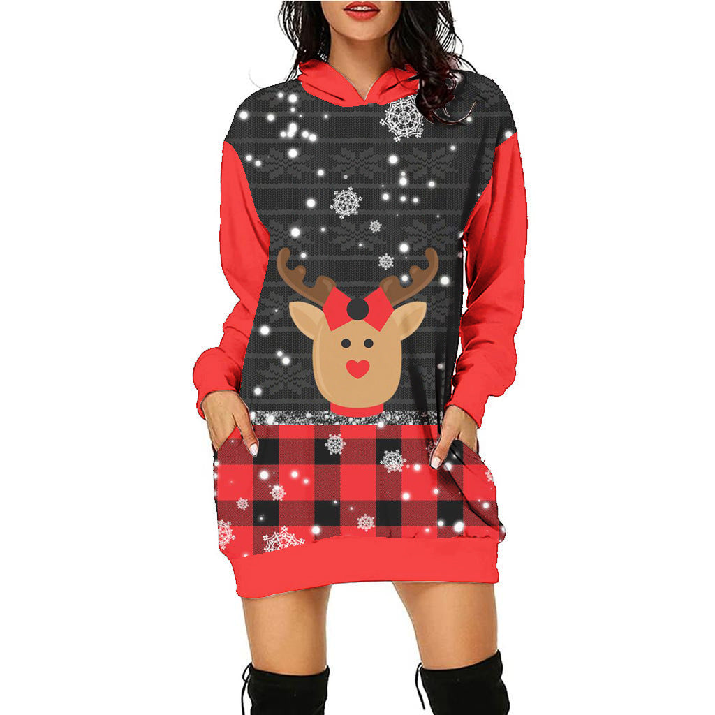 Festive Christmas Print Casual Holiday Sweater Dress
