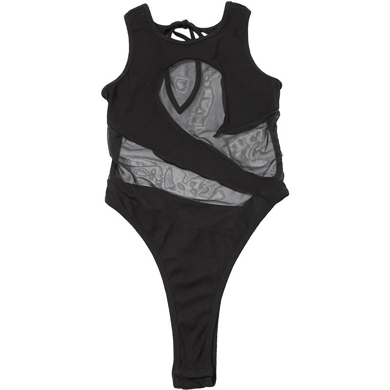 Spring New Womens Mesh Patchwork Jumpsuit