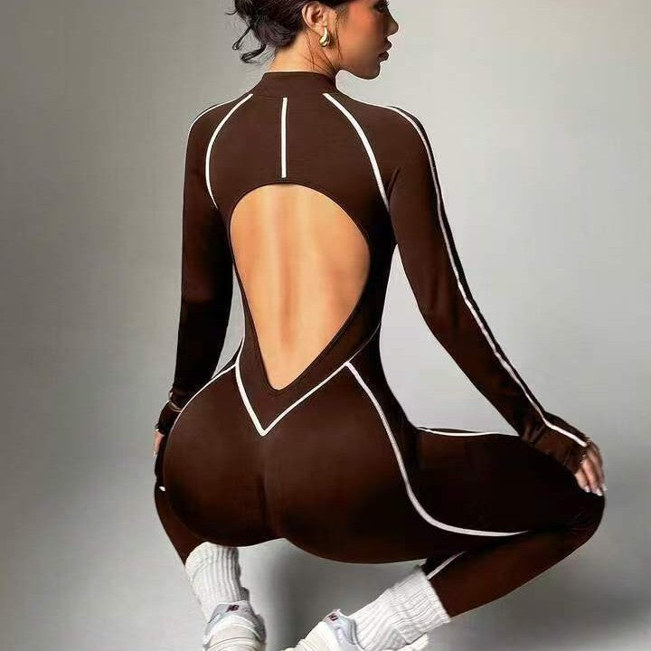 Seamless Color-Block Hollowed-Out Bodysuit