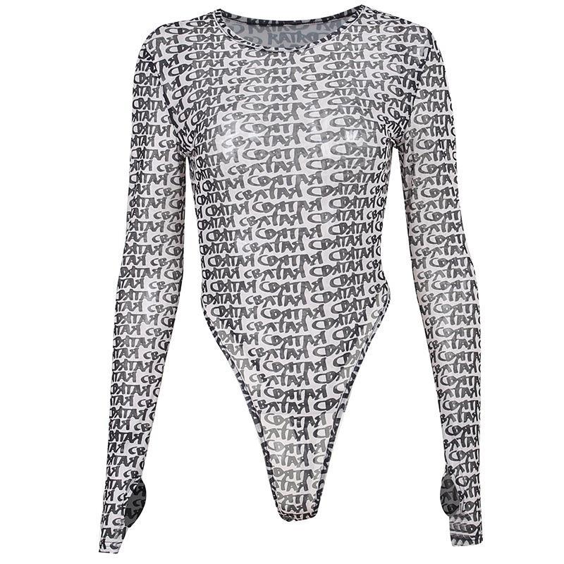 Micro Transparent Long Sleeve Skinny Inner Match Women's Printed