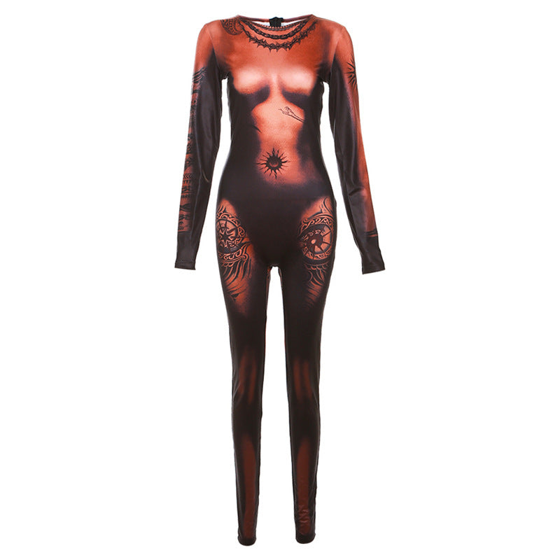 High-Waist Digital Print Street Style Casual Jumpsuit