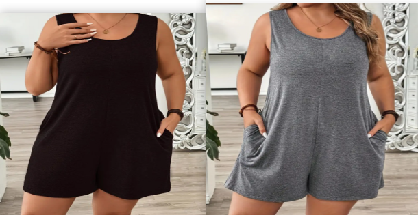 Plus Size Sleeveless Pocket Romper Casual Jumpsuit