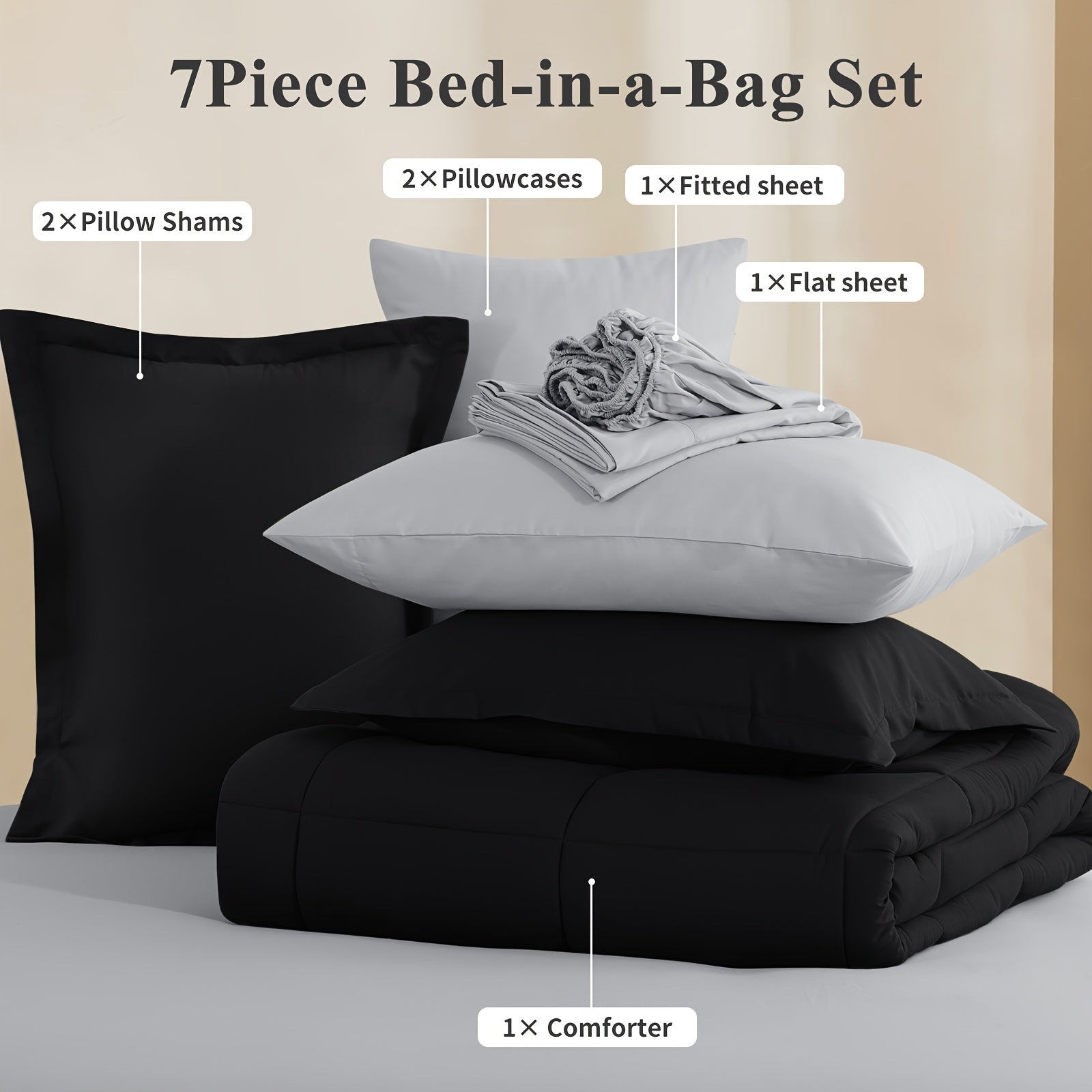 7pcs Ultra-Soft Bed In A Bag, Down Alternative Bedding Sets With All Season Quilted Comforter, Flat Sheet, Fitted Sheet, Pillowcases -Gifts For The Family And Friends