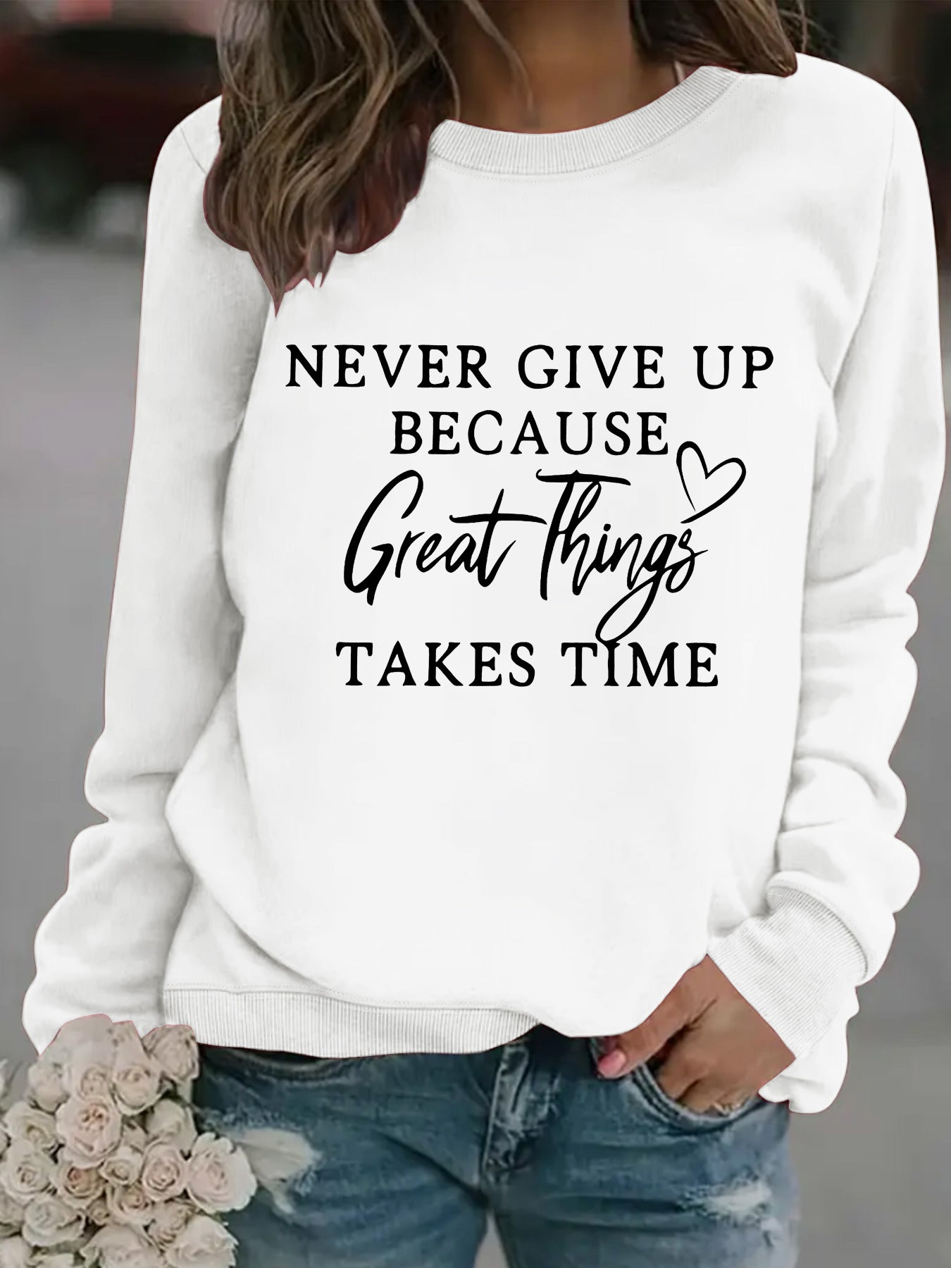 Chic Round Neck Print Long Sleeve Casual Sweatshirt