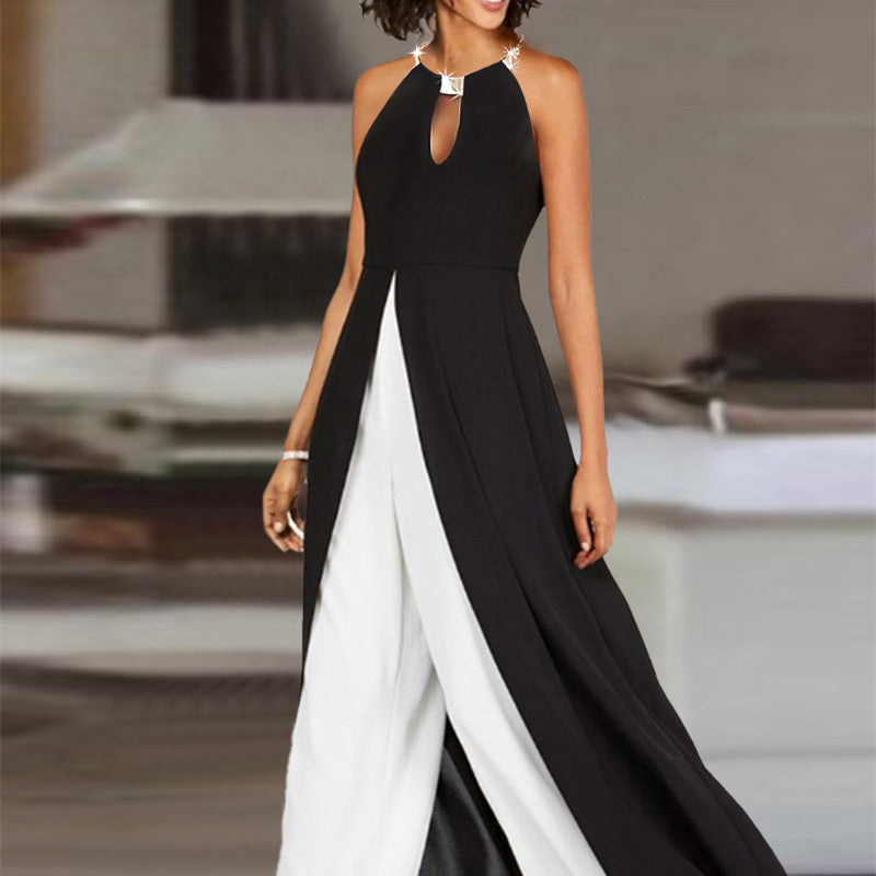 Chic Color-Block Sleeveless Round Neck Jumpsuit