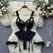 Lace Lace Lace Garter Split See-through Strappy Low-cut Hollow High Fork Jumpsuit