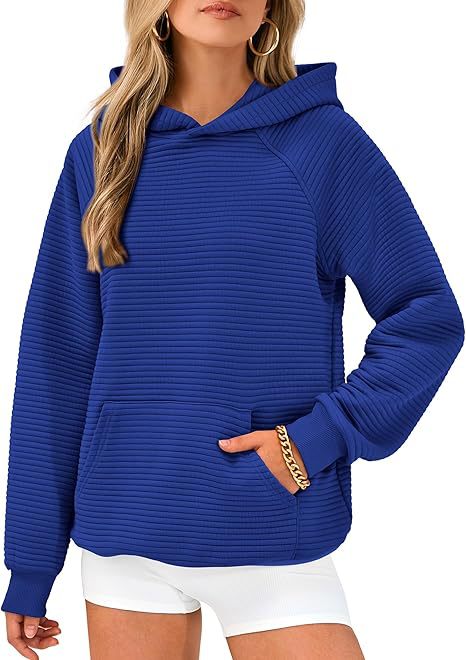 Women's Long Sleeve Hooded Plaid & Stripe Pullover Top