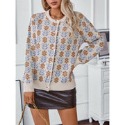 Lady's Flower Jacquard Sweater Cardigan Coat