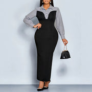 Womens Fashion Plus-size Striped Shirt Dress
