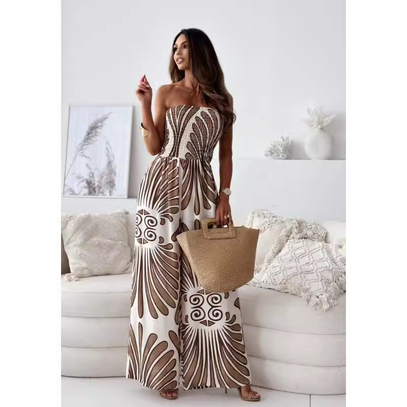 Off-Shoulder Smocked Wide-Leg Jumpsuit