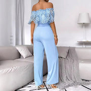 Womens Fashionable Sexy Off-Shoulder Jumpsuit With Ruffled Hem