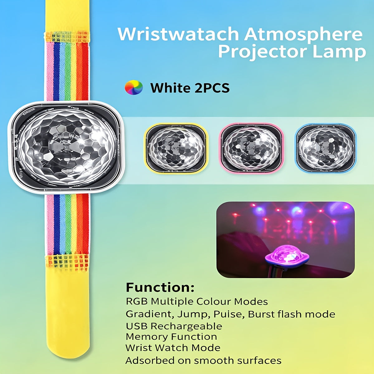 Wrist‑Wearable Projection Lamp – Adjustable Multicolor Starry Ambient Light, Handheld Portable