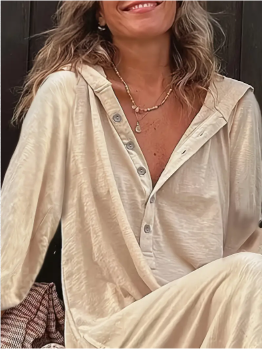 Women's Casual Beige Hooded Jumpsuit with Long Sleeves